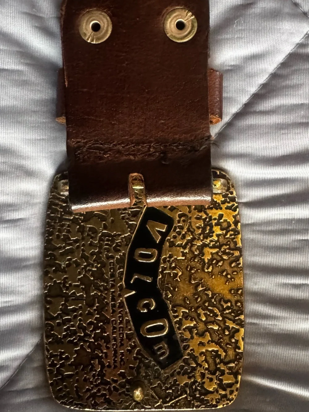 VINTAGE Volcom Brown Perforated Leather Belt with Brass-Tone Emblem Buckle